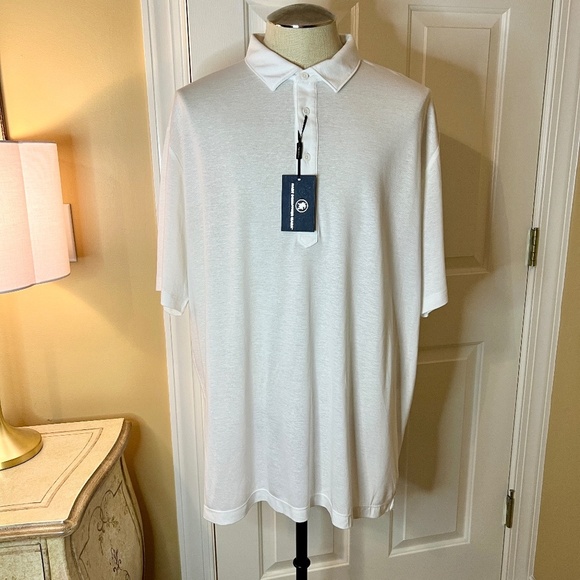 NWT Men's Hart Schaffner Marx White Lyocell Linen Blend Pique Polo Shirt XXL 2XL - Picture 2 of 2